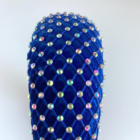 Blue Padded 1.5” Headband with Rhinestone-Adorned Mesh Overlay Handmade - Picture 9 of 10